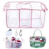 AMOIGEE Clear Beach Bag Organizer Insert with 3pcs Accessories for XL Bogg Bag Inserts - Tote Bag Divider with Sunglasses Holder, Phone Holder and Clips Hooks - Beach Tote Insert Organizer Liner