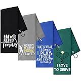 VitalCozy 4 Pieces Tennis Towel Funny Embroidered Tennis Towel with 4 Clip Sports Court Accessory Gifts for Men Women(Classic Style)