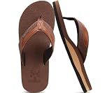 KuaiLu Mens Leather Flip Flops with Comfortable Arch Support Summer Beach