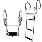 Pontoon Boat Ladder, Stainless Steel 3 Step Telescoping Boat Boarding Ladder with Wide Steps, Folding Boat Swim Ladder,Dock Ladder with Hand Railings Heavy Duty