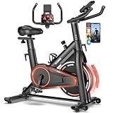 Exercise Bike, Magnetic Resistance Stationary Bikes for Home with App Compatible, Silent Indoor Cycling Bike with 350lbs Weight Capacity Comfortable Seat, Digital Monitor & Phone Mount, Black Red