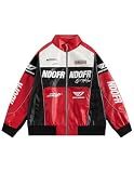 Vamtac Mens Zip-Up Bomber Jacket Oversized Racing Car Faux Leather Coat