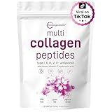 Micro Ingredients Multi Collagen Peptides Powder, 2lb (82 Servings) – Hydrolyzed Type I,II,III,V,X with Biotin, Hyaluronic Acid, Vitamin C – Unflavored Collagen for Women & Men, Easy Dissolve