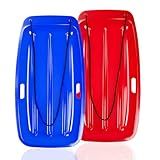 Snow Sled for Kids: 35", Cold-Resistant, Anti-lateral Drift, Included Rope, One Handle per Side, Fast, Stable, Stackable, Easy to Carry, Toboggan Sleds for Snow Days, Blue Red