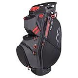 Sun Mountain Men's C130 Lightweight Cart Golf Bag 14-Way Top - 11 Pockets, Smart Dual Strap System, Push-Electric-Riding Cart Compatible Compression Base, 2025 Model - Steel-Black-Red