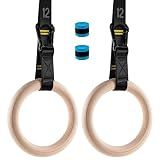 Cupbunny Wooden Gym Rings, 9ft Numbered Double-Layer Quick Adjust Straps