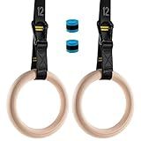 Cupbunny Wooden Gym Rings with 9ft Double-Layer Numbered Straps Quick Adjust. 1.25” Olympic Rings for Home Gym Small Apartment Hotel Camping Full Body Workout Calisthenics Strength Training Body