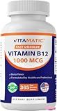 Vitamatic Vitamin B12 1000 mcg, 365 Fast Dissolve Tablets, Made in USA