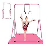 ZUETK Expandable Gymnastics Bar with Mat for Kids, Adjustable Height Junior Training Kip Bar, Folding Gymnastic Horizontal Bars Monkey Bar, Home Gym Equipment for Kid Gymnasts, Child, Girl, Boy