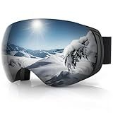 findway Ski Goggles, OTG Snowboard Goggles Magnet Interchangeable Lens Winter Snow Goggles Anti-Fog UV Protection Helmet Compatible for Men Women, Black Lens Goggle(vlt 6.8)