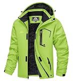 MAGCOMSEN Winter Jackets Men Skiing Hooded Warm Jackets Stand Collar Coats Waterproof Snow Hiking Jacket Windbreaker Fluorescent Green L