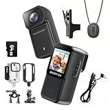 4K Body Camera with WiFi, POV Action Cam for Motorcycling Skiing Cycling Vlogging Sports, Magnetic Wearable Thumb Camera for Hands-Free Recording, Waterproof Portable Video Recorder, 64GB Card, Black