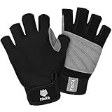 FitsT4 Sports Half Finger Padded Palm Gloves for Diving, Sailing, Jet Skiing, Stand-UP Boarding, Kayaking and Water Skiing, Suitable for Men&Women&Youth Black L