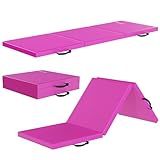Fitvids Folding Exercise Gymnastics Mat for Tumbling, 2'x6'x2" Gym Workout Mat with Carrying Handles High-Density Anti-Tear Portable Fitness Aerobics Mats for Home Gym Yoga Pilates MMA Core Training, Pink