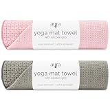 S&T INC. Yoga Mat Towel with Non-Slip Grip, Enhanced Silicone Grip, Soft and Absorbent for Gym, Pilates, and Hot Yoga Mat, 2 Pack, 24 inches x 72 inches, 340GSM, Pink and Grey