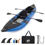 Goplus Inflatable Kayak, 2-Person Kayak Set for Adults with 507 LBS Weight Capacity, 2 Aluminium Oars, EVA Padded Seat, 2 Fins, Hand Pump, Carry Bag, Repair Kit, Portable Touring Kayaks (Blue)