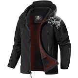 Men's Hooded Waterproof Rain Fleece Lined Softshell Jacket(Black,L) | 10K Waterproof, Windproof, Windbreaker, 9 Pockets, Warm Insulated Coat for Hiking Work Casual Tactical in Fall & Winter