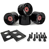 LOOEEL 70mm Longboard Wheels 80A Contains ABEC-9 Bearings and Spacers,Skateboard Riser Pads,Skateboard Hardware Screws Bolts,fit for Your Longboard Skateboards.-Black