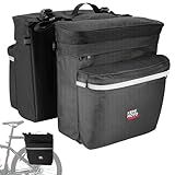 KEMIMOTO Bike Bag Panniers with Rain Cover, 34L Waterproof Rear Rack Bag | Black, 600D PVC Fabric, Easy Install, Smooth Zipper, 4 Storage Pockets, Heel-Strike Free, Ideal for Commute/Grocery/Travel