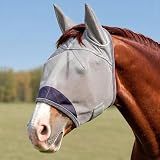 Horse Fly Mask with Ears - UV Protection Fine Mesh Super Comfort Fly Masks for Horses, Adjustable Breathability Horses Masks, Pony Equine Fly Mask for Miniature Foal Draft Cob Srabian Full (Gray, L)