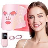 WAYCOM Red Light Therapy for Face: 4-Modes Portable LED Light Therapy for Skin Care - 400 LEDs Blue Orange 850NM Infrared & Red Light Mask at Home Travel with Timing Function Remote Pink