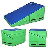 Matladin Incline Gymnastics Mat, Folding Gymnastics Wedge, Tumbling Skill Shape Mat for Kids - Blue+Green, 32.7 x 23.6 inches