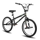Hiland 20 inch Freestyle Kids BMX Bike,Beginner-Level to Advanced Riders with 360 Degree Gyro & 4 Pegs, Kids' Bicycles for Boys,Girls Black