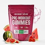 Sweet Cre Pre-Workout Gummies – 90-Count Preworkout Gummies with Caffeine, Vitamin B12 – Pre-Workout Supplement for Women and Men – for Energy Boost, Endurance, Muscle Strength – Watermelon