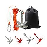 Thorkok Silver Kayak Anchor Kit 1.5lb Folding Small Boat Anchor for Paddle Board Canoe Jet Ski PWC Anchor with 32.8 ft Anchor Rope Storage Bag