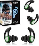 Ear Plugs for Swimming – 2 Pairs Soft Silicone Reusable Waterproof Earplugs for Adults & Men Women, Custom Fit for Swimmers Ear, Pool, Beach, Snorkeling, Surfing, Kickboard Training(Black)