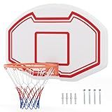 Goplus Large Wall Mounted Basketball Hoop, 36" x 24" Shatter-Proof Backboard with 18" Standard Rim, Anti-Tear Net, Indoor Outdoor Basketball Games for Background