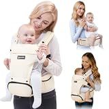 6-in-1 Baby Carrier Newborn to Toddler with Adjustable Detachable Hip Seat | for Lumbar Support, Ergonomic Infant Carrier with Pockets, Front & Back Toddler Carrier for Shopping Travel (7-44 lbs) -Khaki