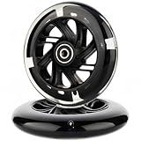 AOWISH 120mm Light-up Scooter Wheels Pair 120mm X 24mm Scooters LED Flash Front Wheels Replacement w/Bearings ABEC-9 for Micro Kickboard, 3-Wheeled Push Scooters (Black)