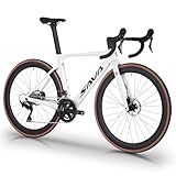 SAVADECK Carbon Fiber Road Bike, Hydraulic Oil Disc Bike with Carbon Fiber Frame and Wheelset, Lightweight Full Carbon Racing Bicycle with Shimano R7120 24S Shift Set for Adults(White,54cm)