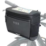 Kinetrail Bike Handlebar Bag with Rain Cover, Bicycle Front Phone Bag with Touch Screen, Adjustable Shoulder Waterproof Dual Zippers Insulated Basket Bag for Mountain Road Bike, Cycling Accessories