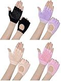 Fourluoo 4 Pairs Pilates Gloves with Grips for Women Non Slip Cotton Fingerless Silicone Yoga Gloves for Gym Exercise Workout Weight Training Mitten Fits Women Men(Pink, Purple, Beige, Black)