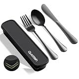 Quatish Travel Utensils with Case, Stainless Steel Cutlery Set, Black