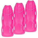 Slippery Racer Downhill Xtreme Flexible Adults and Kids Plastic Toboggan Snow Sled for up to 2 Riders with Pull Rope and Handles. (Pink, 3 Pack)