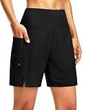 G Gradual Women's 7" Long Swim Board Shorts High Waisted Quick Dry Beach Swimming Shorts for Women with Liner Pockets(Black,XL)