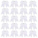 20 PCS 8 Inch Cheer Hair Bows Large Cheerleading Big Hair Bows with Ponytail Holder Hand-made Grosgrain Ribbon Hair Accessories for Teen Girls (White)