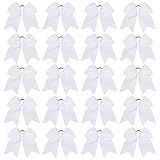 20 PCS 8 Inch Cheer Hair Bows Large Cheerleading Big Hair Bows with Ponytail Holder Hand-made Grosgrain Ribbon Hair Accessories for Teen Girls (White)