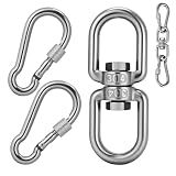 Aheucndg Heavy Duty Swivel Ring Double Ended Swivel Eye Hook, 304 Stainless Steel 1Pack Swivel Hooks + 2Pack Snap Hook, Easy Installation for Hanging Chair, Hammock, Boxing Bag, Gym M6