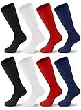 Duufin 8 Pairs Boys Baseball Socks Football Softball Soccer Sock Knee-High Athletic Socks for Youth Boys and Girls Age 6-8,Black White Red Navy