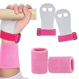 heqxwl 2PCS Gymnastics Hand Grips Gloves Wristbands, Gymnastic Hand Grips Gymnastic Bar Palm Protection and Wrist Support Sports Accessories for Boys Girls Youth Kids Workout and Exercise (Pink, M)