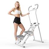 MACYO Stair Stepper for Home Gym Exercise, Adjustable Resistance, Tablet Holder, Compact Folding Cardio Exercise Climber with Extended Step Range, Adjustable Handlebar & Pedals (White)