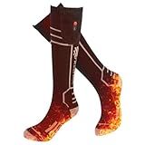 FREEHILL Merino Wool Heated Socks for Men Women, 5000mAh One-Click Control Rechargeable Cold Weather Heated Ski Socks (Black, L)