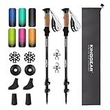 KINGGEAR Nordic Walking Stick, TP1 Hiking Poles Retractable Lightweight 7075 Aluminum, Trekking Poles with Flip Lock, Natural Cork and EVA Grip, 2pc Hiking Gear