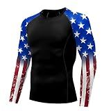 color cosplayer Jiu Jitsu Men American Flag UPF 50+ Sun Protection Printed Rash Guard Long Sleeve Swim Shirts