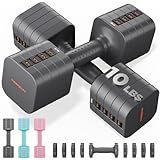 FEIERDUN 5-in-1 Adjustable Dumbbell Set of 2, 20LBS/10LBS Hand Weights for Women, 1s-Adjust Dual-Stable Dumbbell Set for Women Home Gym & Outdoor