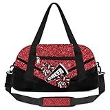 OMFUNS Cheerleading Kids Overnight Duffel Bags for Girls Red Glitter Sport Gym Bag Duffel Bag for Travel Weekender Practice Gymnastics Ballet School Gym Sleepover Bag